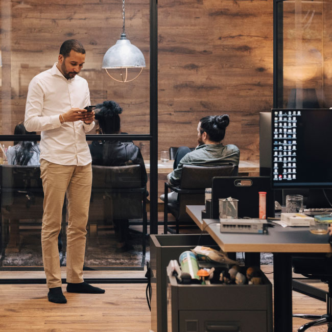 Professional man on phone in workplace.